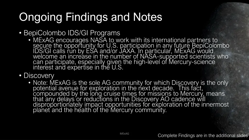 ongoing findings and notes