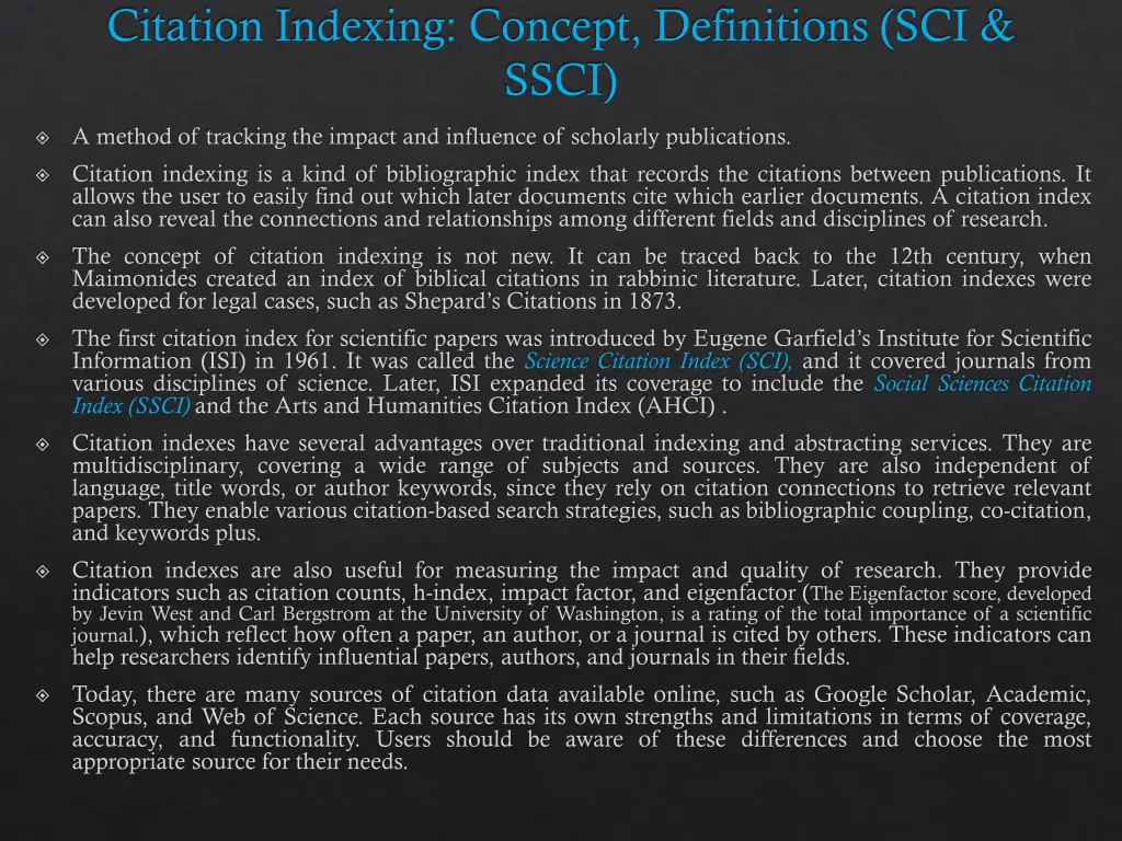 citation indexing concept definitions sci ssci