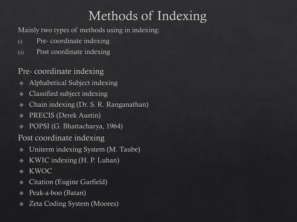 methods of indexing