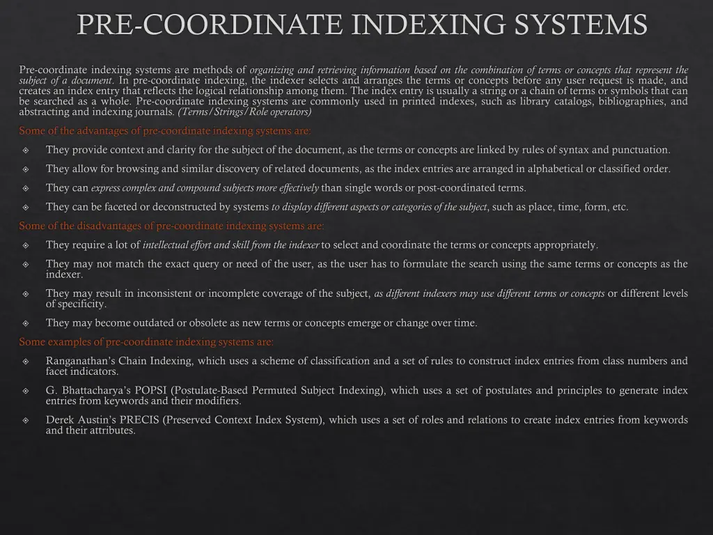 pre coordinate indexing systems