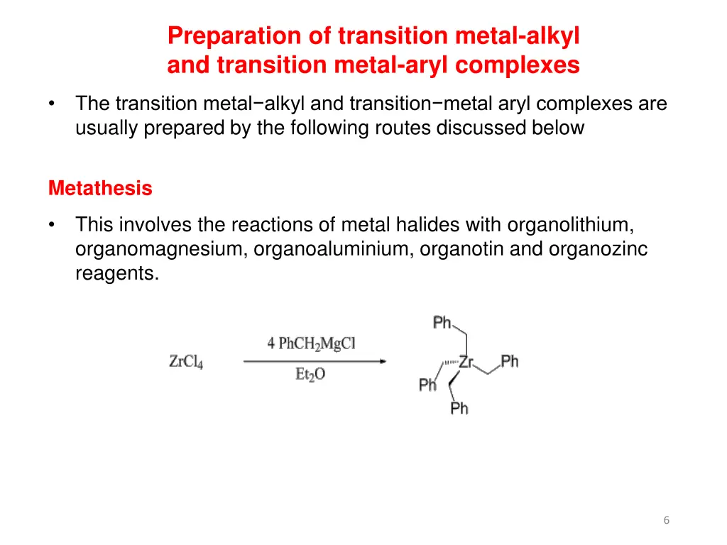 preparation of transition metal alkyl