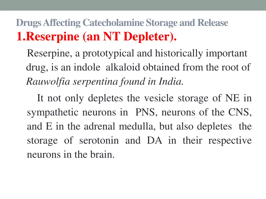 drugs affecting catecholamine storage and release