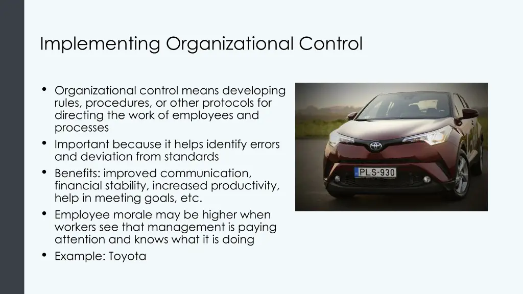 implementing organizational control