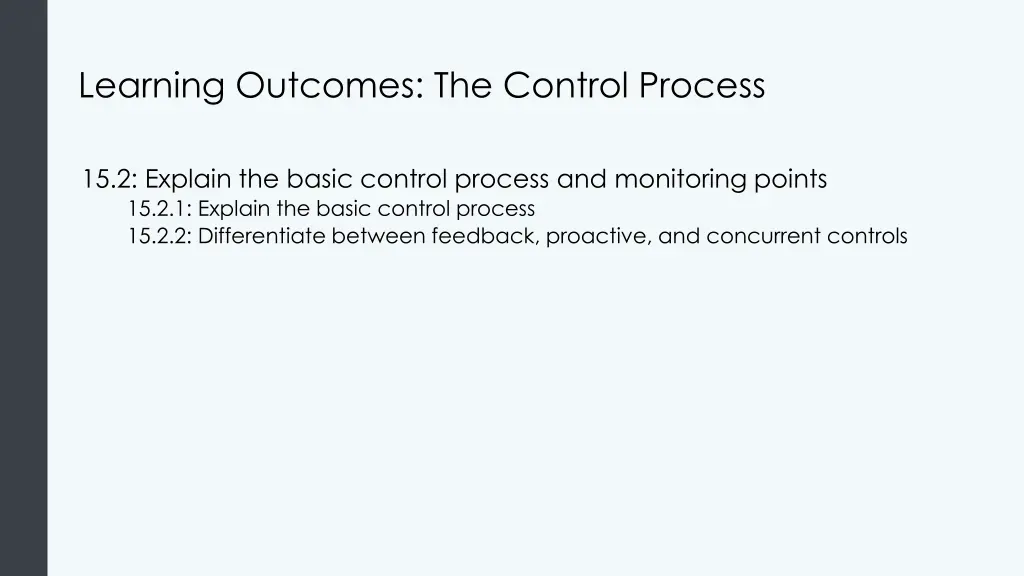 learning outcomes the control process
