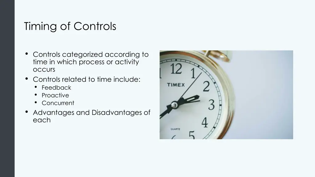 timing of controls