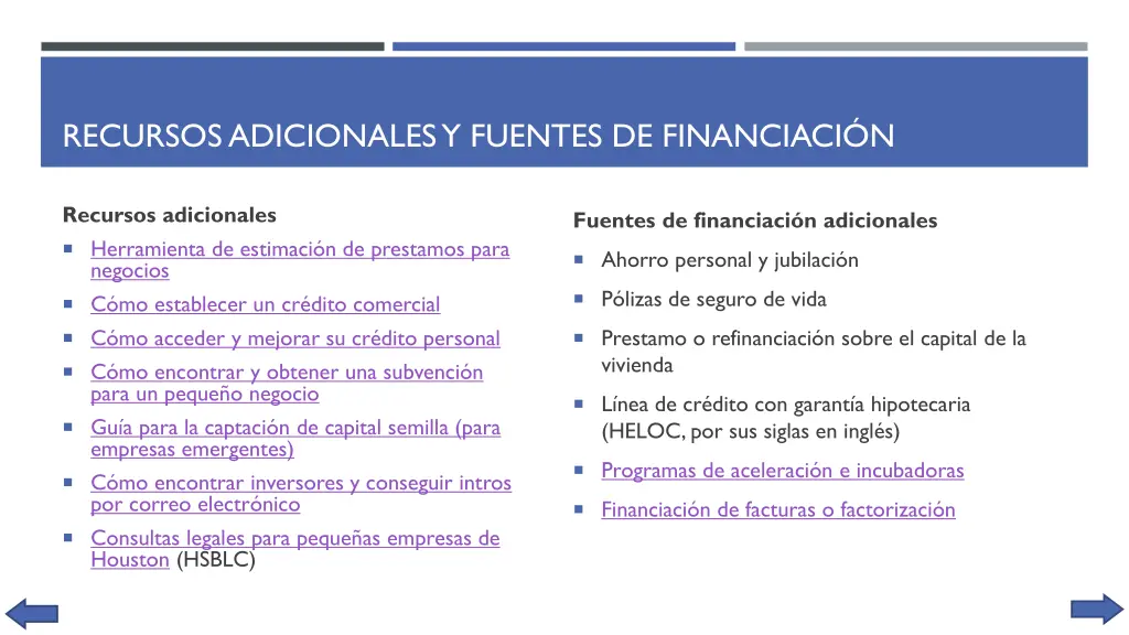 recursos adicionales y fuentes de financiaci n