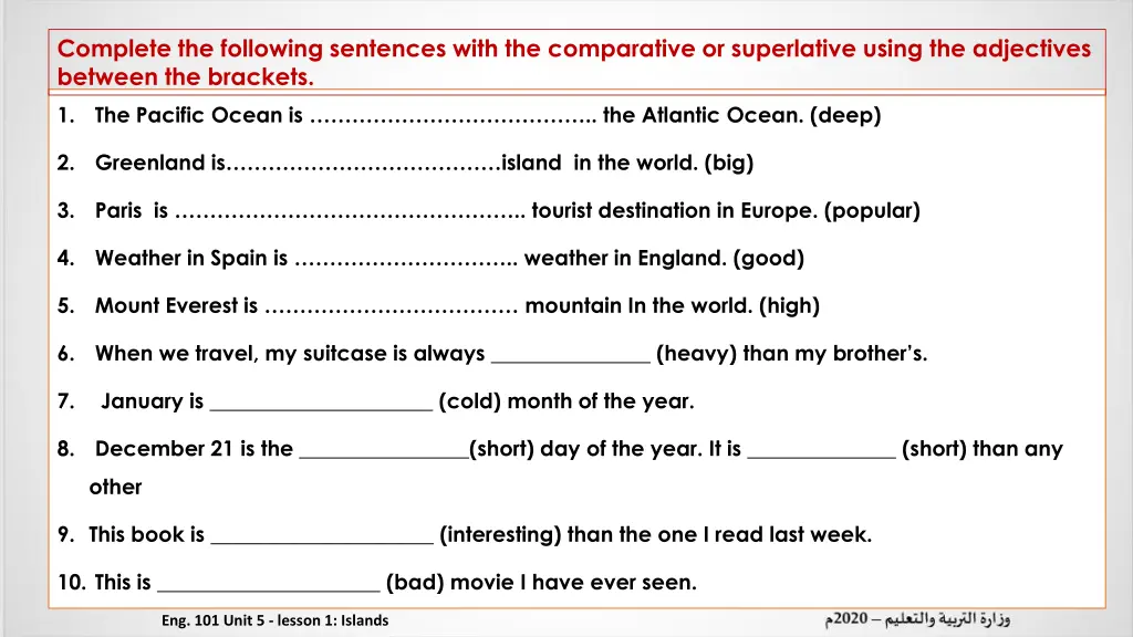 complete the following sentences with