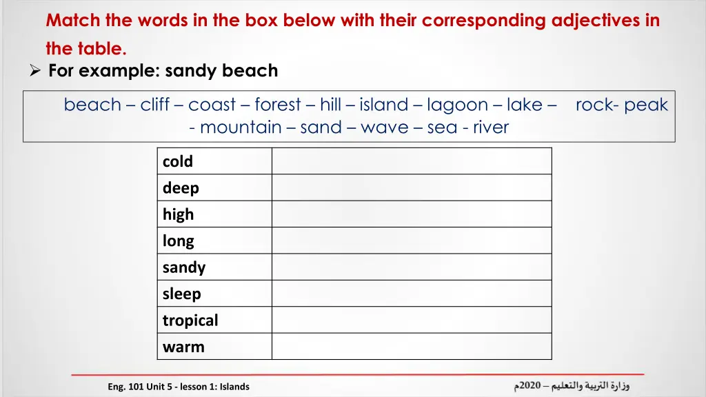 match the words in the box below with their