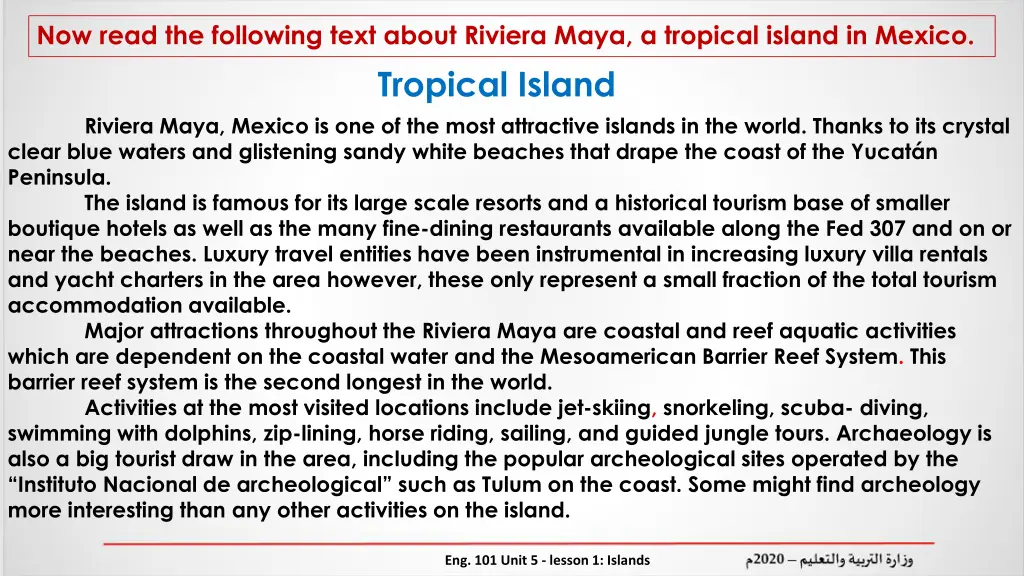 now read the following text about riviera maya