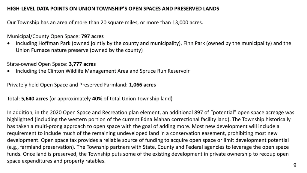 high level data points on union township s open