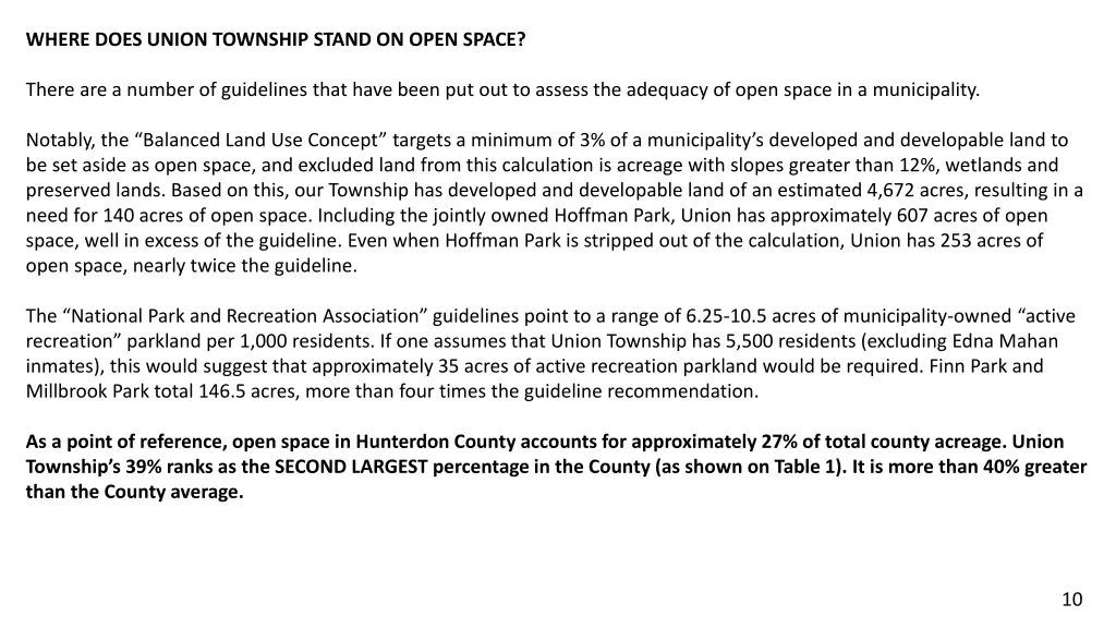 where does union township stand on open space