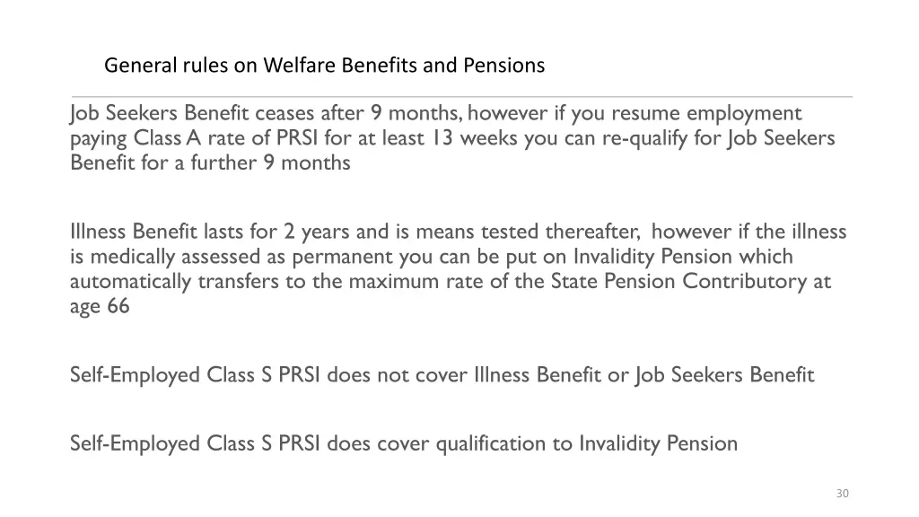 general rules on welfare benefits and pensions