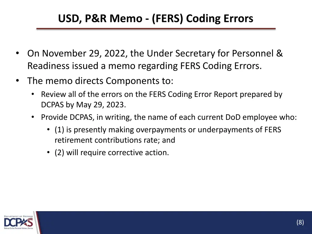 usd p r memo fers coding errors