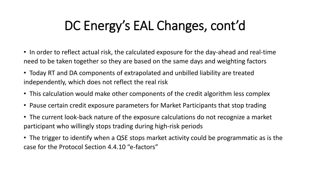 dc energy s eal changes cont d dc energy