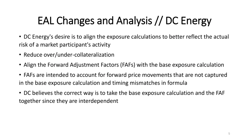 eal changes and analysis dc energy eal changes