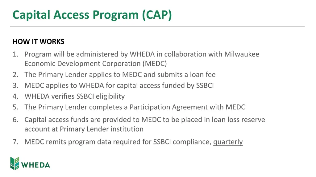 capital access program cap 1