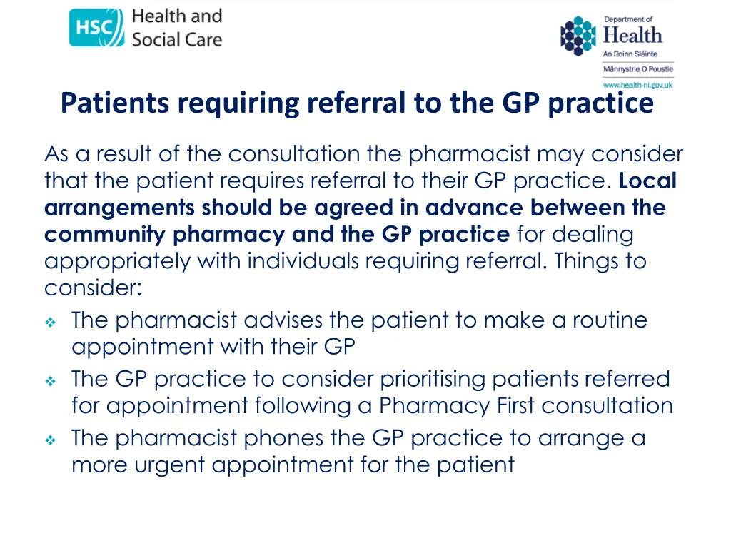 patients requiring referral to the gp practice