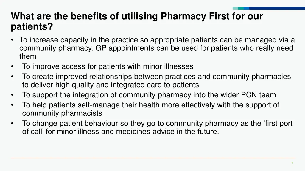 what are the benefits of utilising pharmacy first
