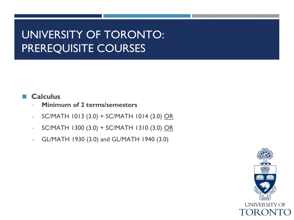 university of toronto prerequisite courses 1