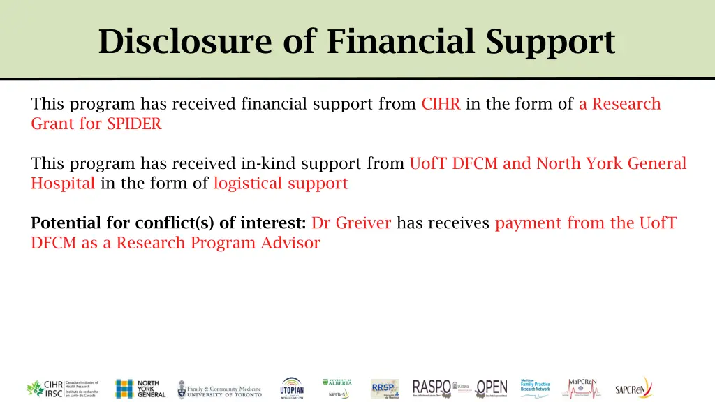 disclosure of financial support