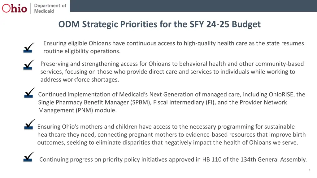 odm strategic priorities for the sfy 24 25 budget