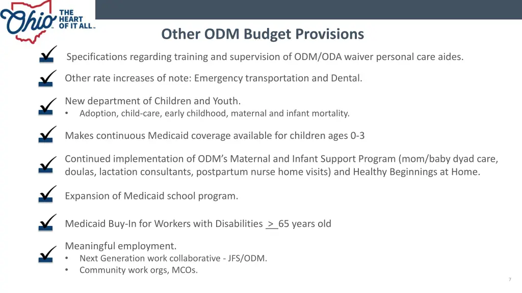 other odm budget provisions