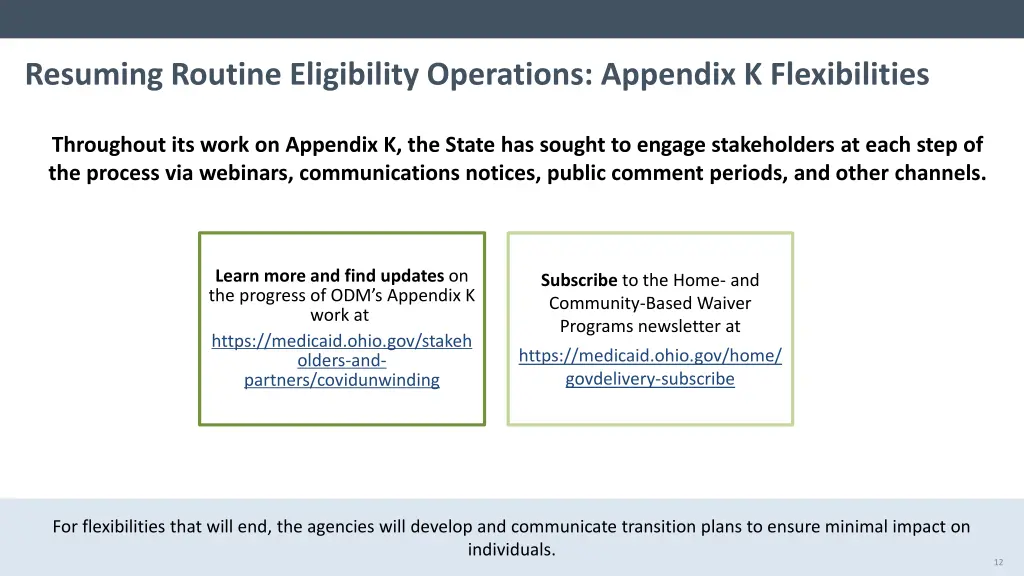 resuming routine eligibility operations appendix