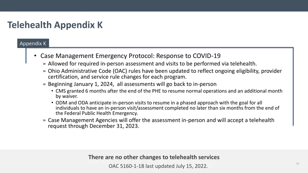 telehealth appendix k