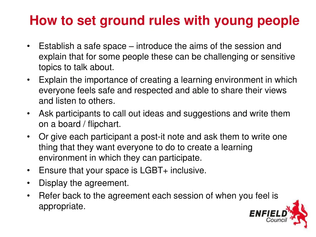 how to set ground rules with young people