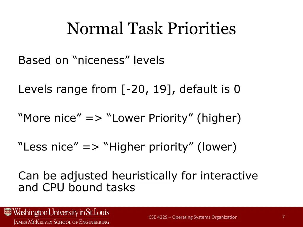 normal task priorities