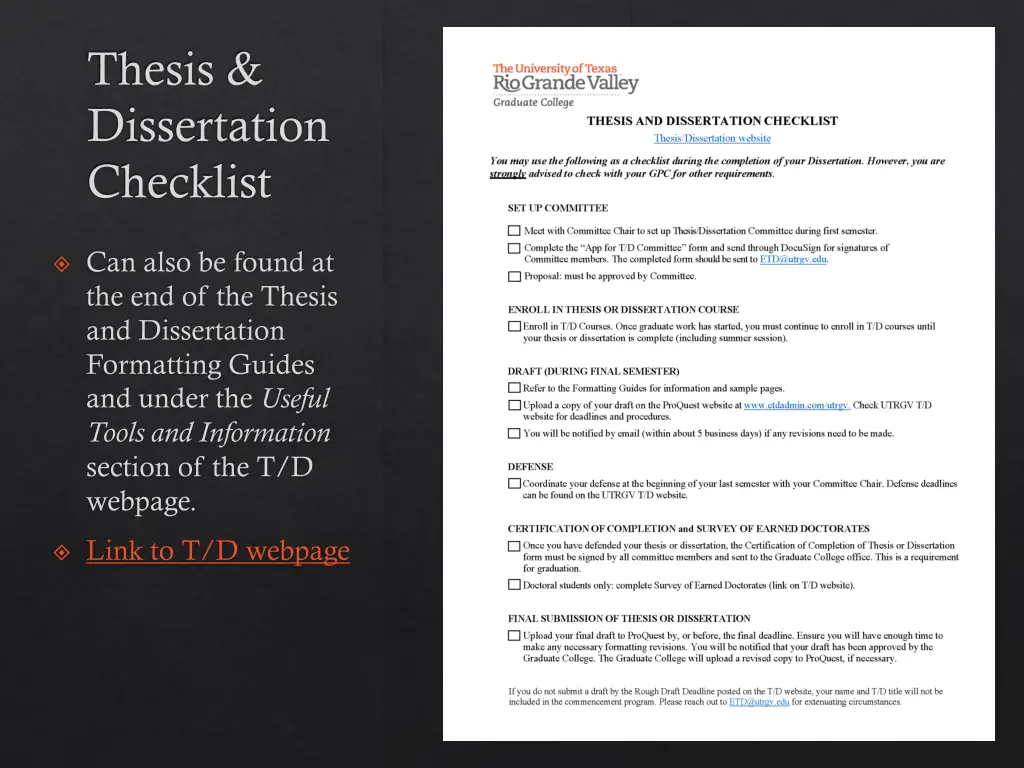 thesis dissertation checklist
