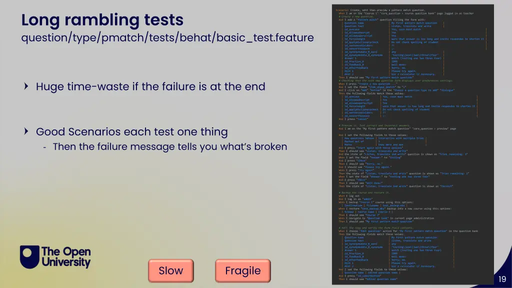 long rambling tests question type pmatch tests