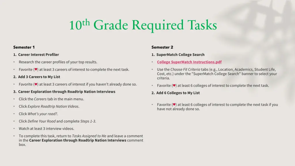 10 th grade required tasks