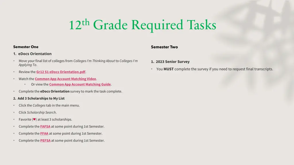 12 th grade required tasks