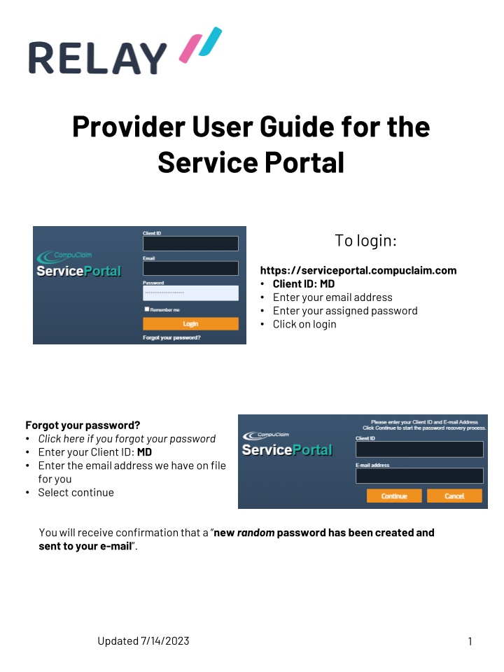 provider user guide for the service portal