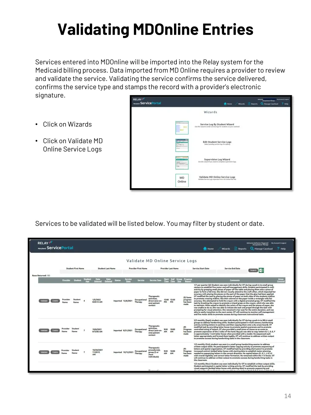 validating mdonline entries