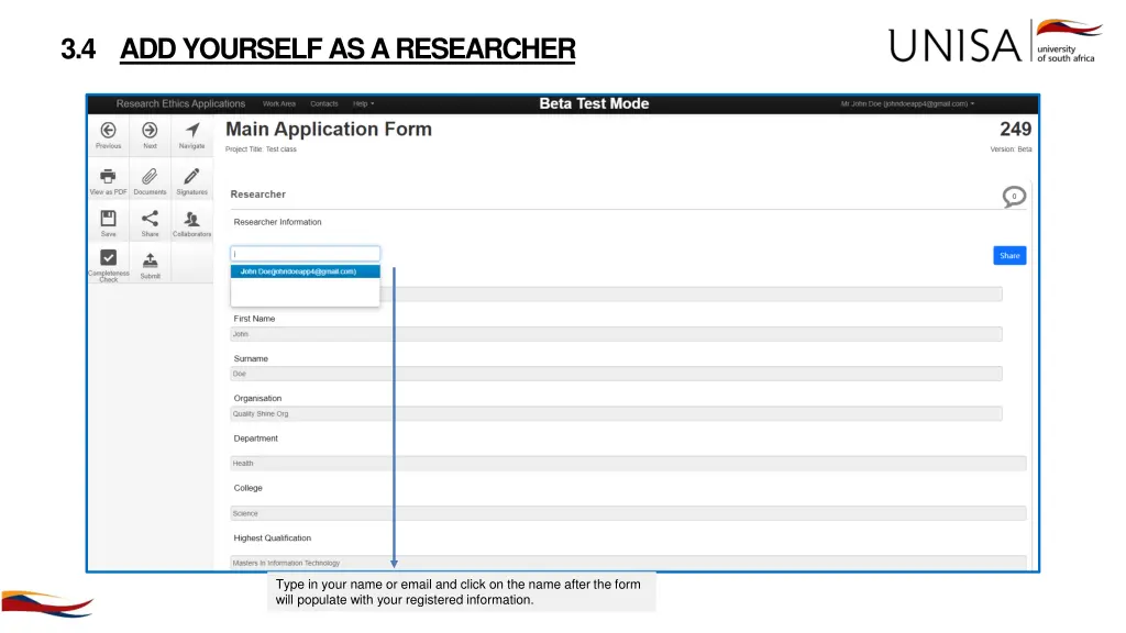 3 4 add yourself as a researcher