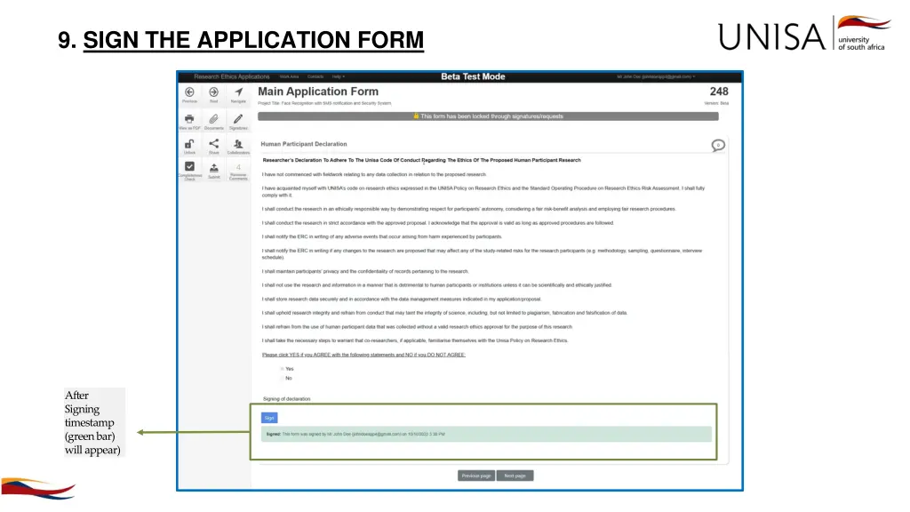 9 sign the application form