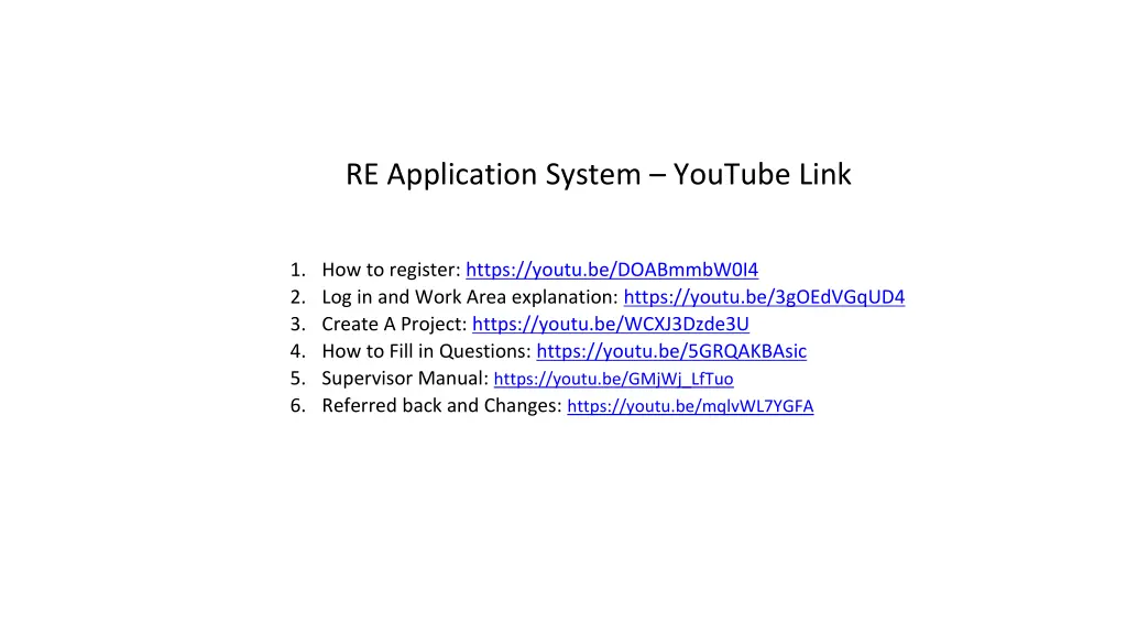 re application system youtube link