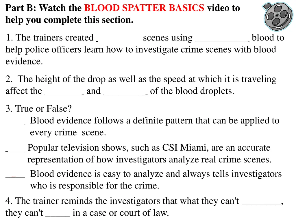 part b watch the blood spatter basics video