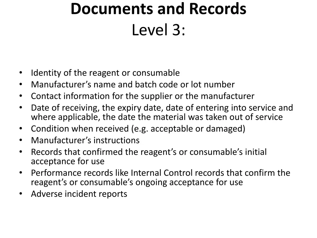 documents and records level 3