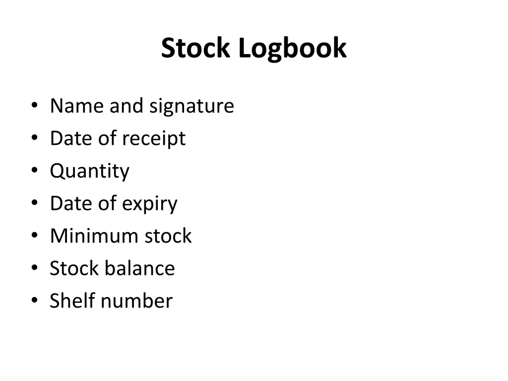 stock logbook