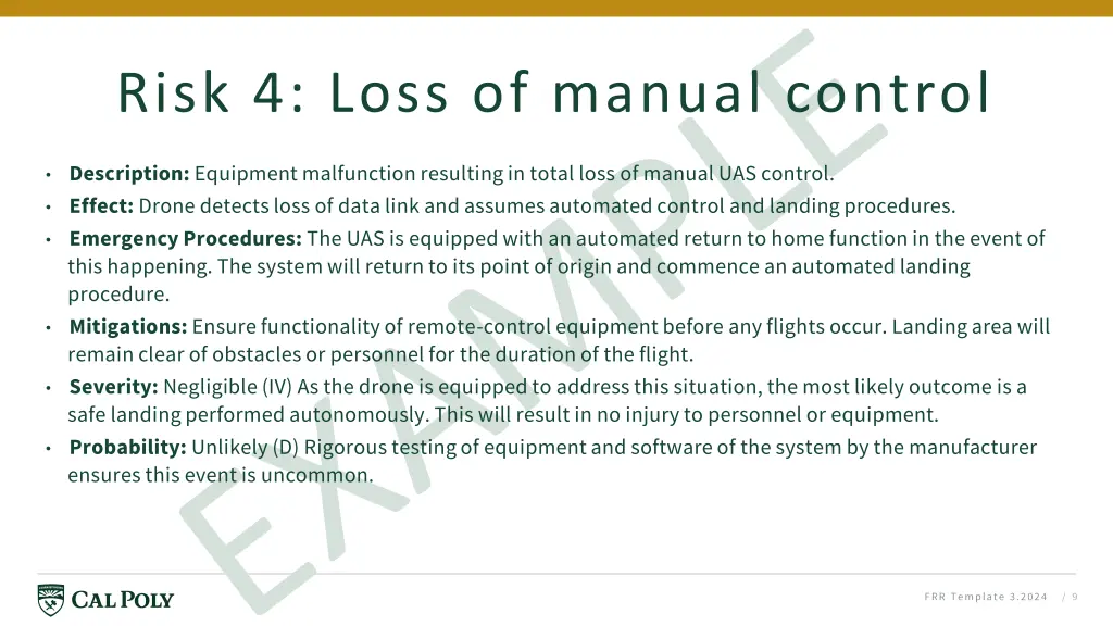 risk 4 loss of manual control