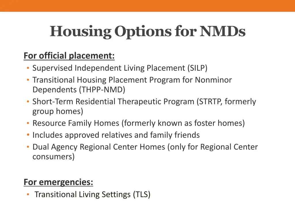 housing options for nmds