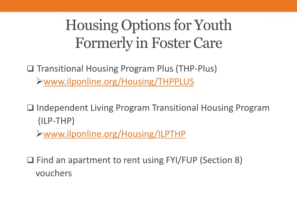 housing options for youth formerly in foster care