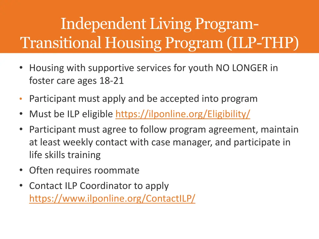 independent living program transitional housing