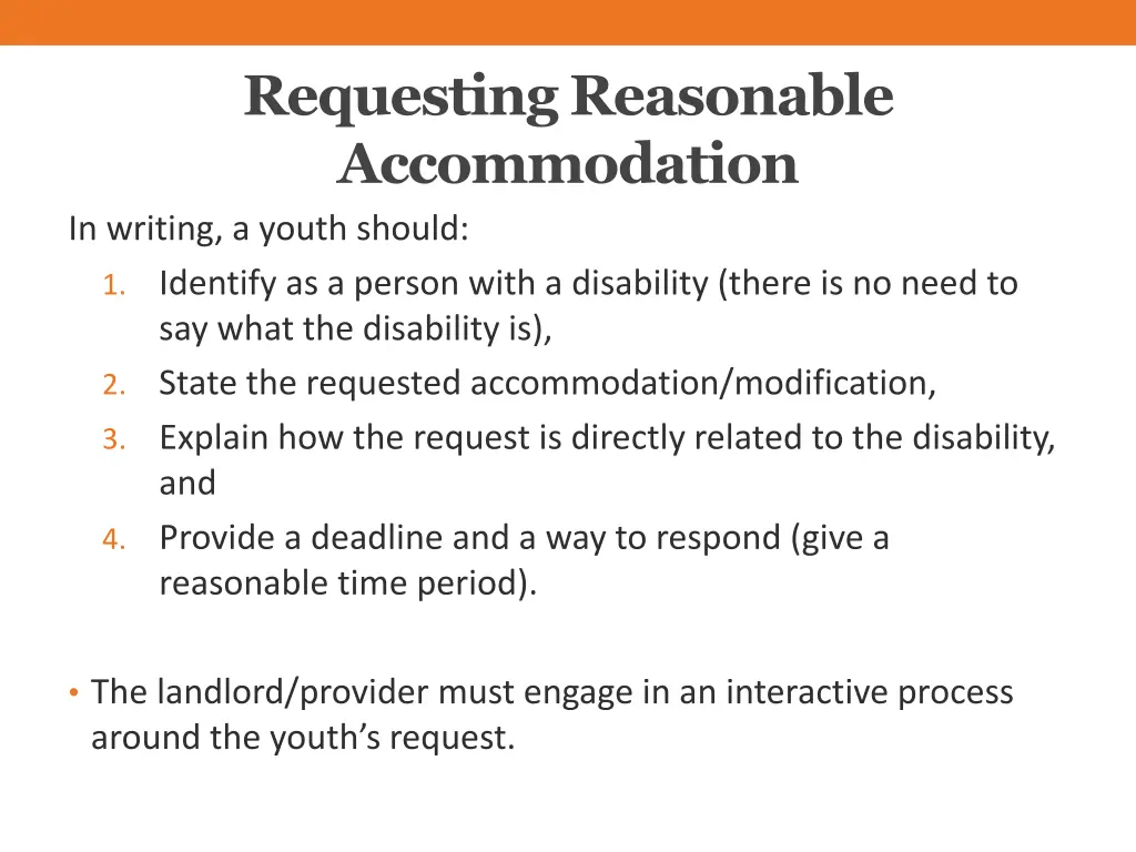 requesting reasonable accommodation in writing