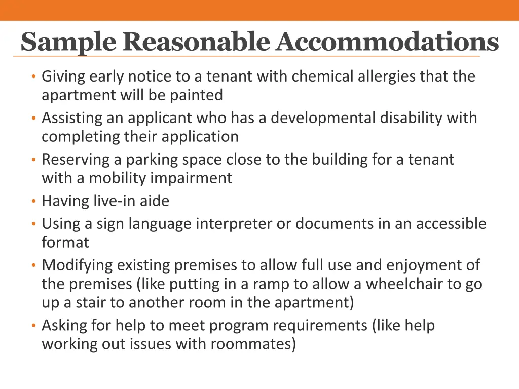 sample reasonable accommodations