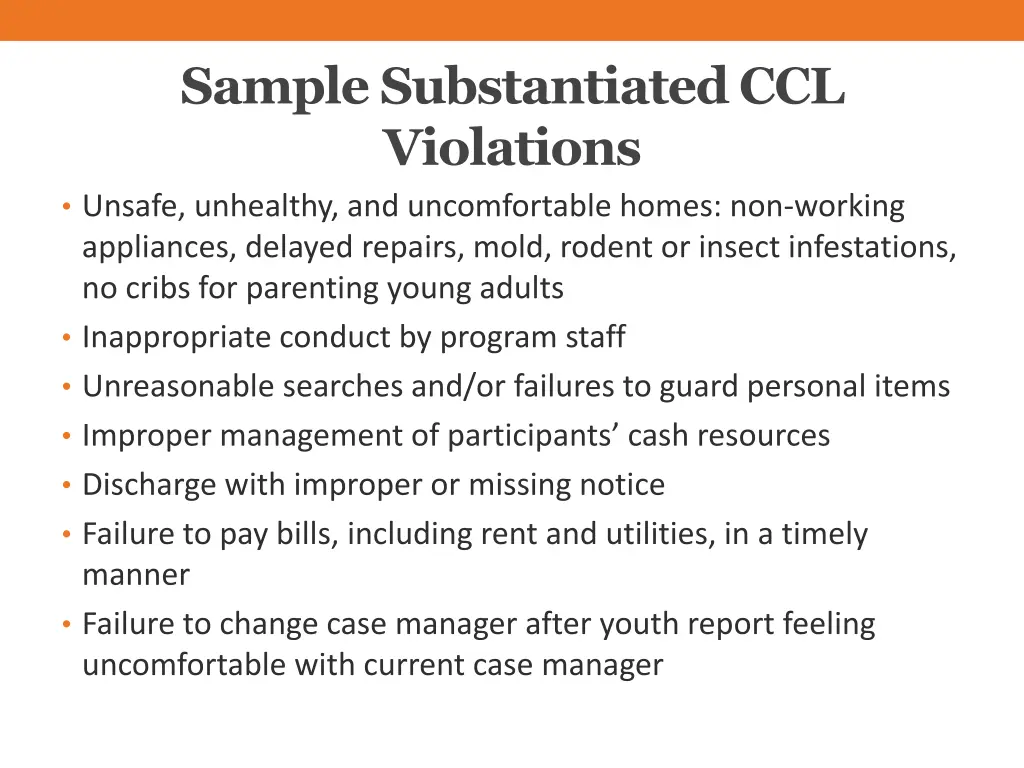 sample substantiated ccl violations unsafe