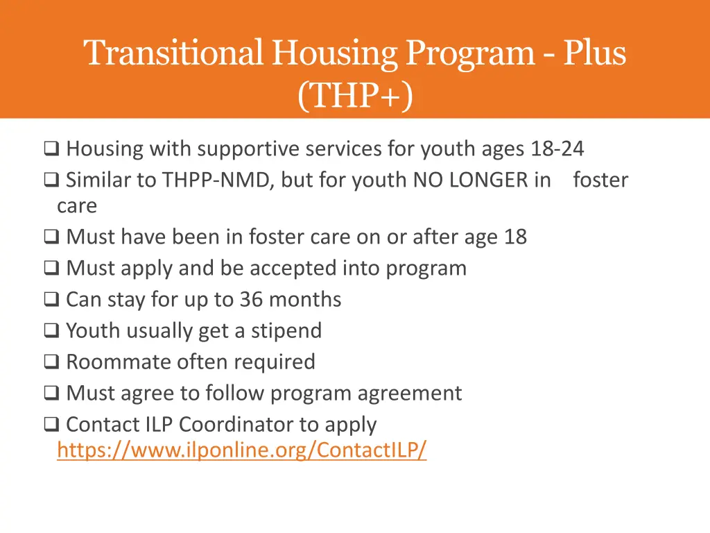 transitional housing program plus thp